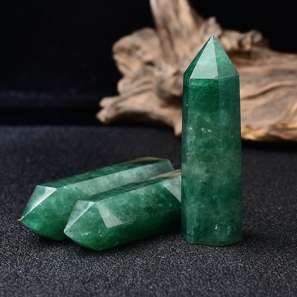 3'' Aventurine Hexagon Point Obelisk Natural Green Purple Crystal Tower Decor